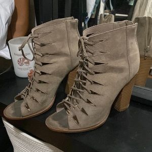 Lace up peep toe heeled sandals